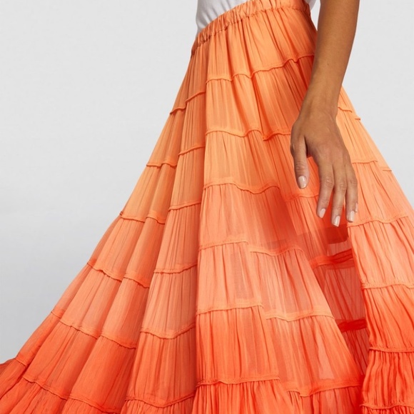 All Saints Rent the Runway Eva orange tiered maxi skirt sz 10 & 12 $229 - Picture 1 of 6